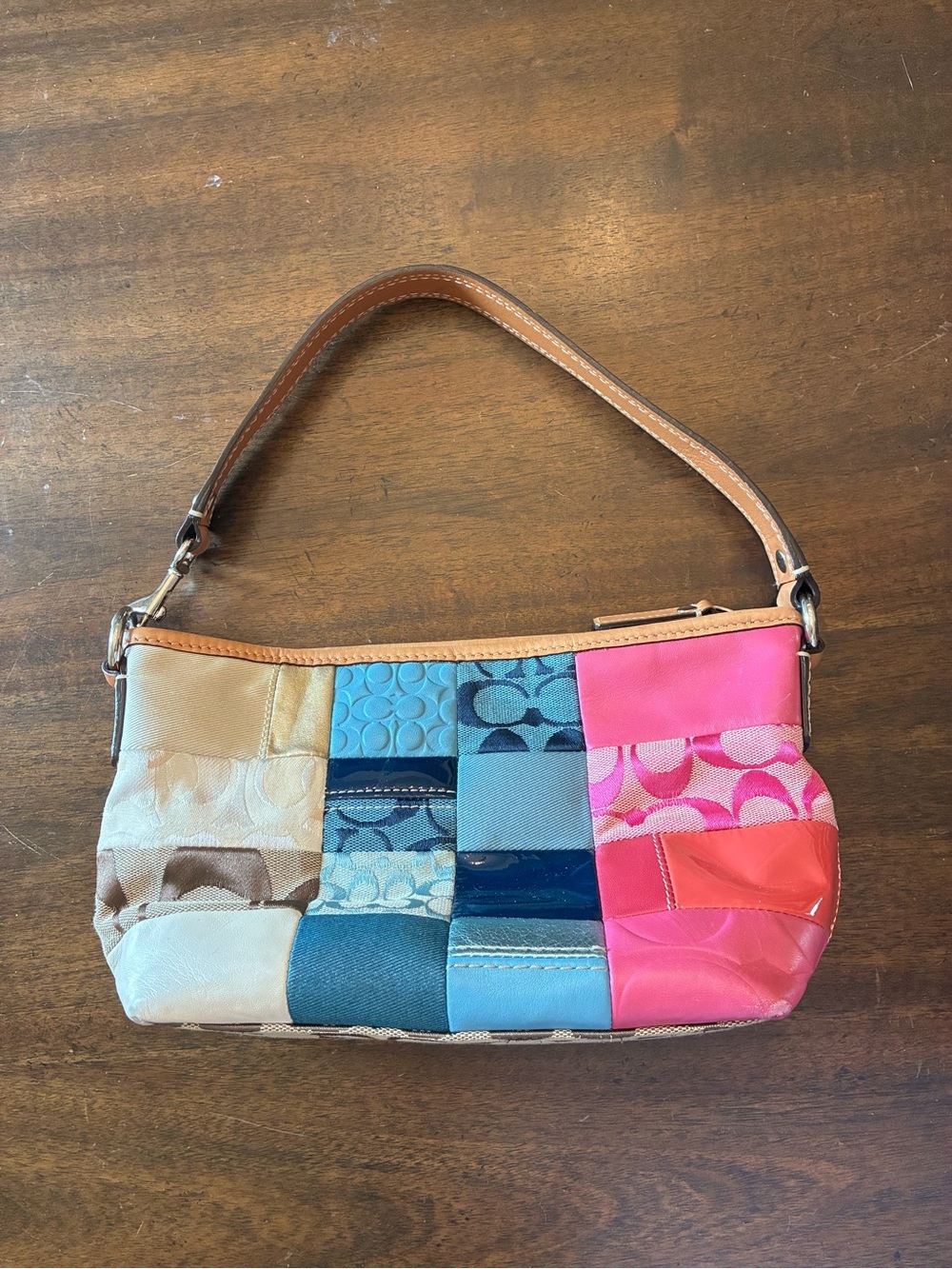Coach Signature Patchwork Collection Shoulder Bag F14652 Vintage Pink Blue Brown